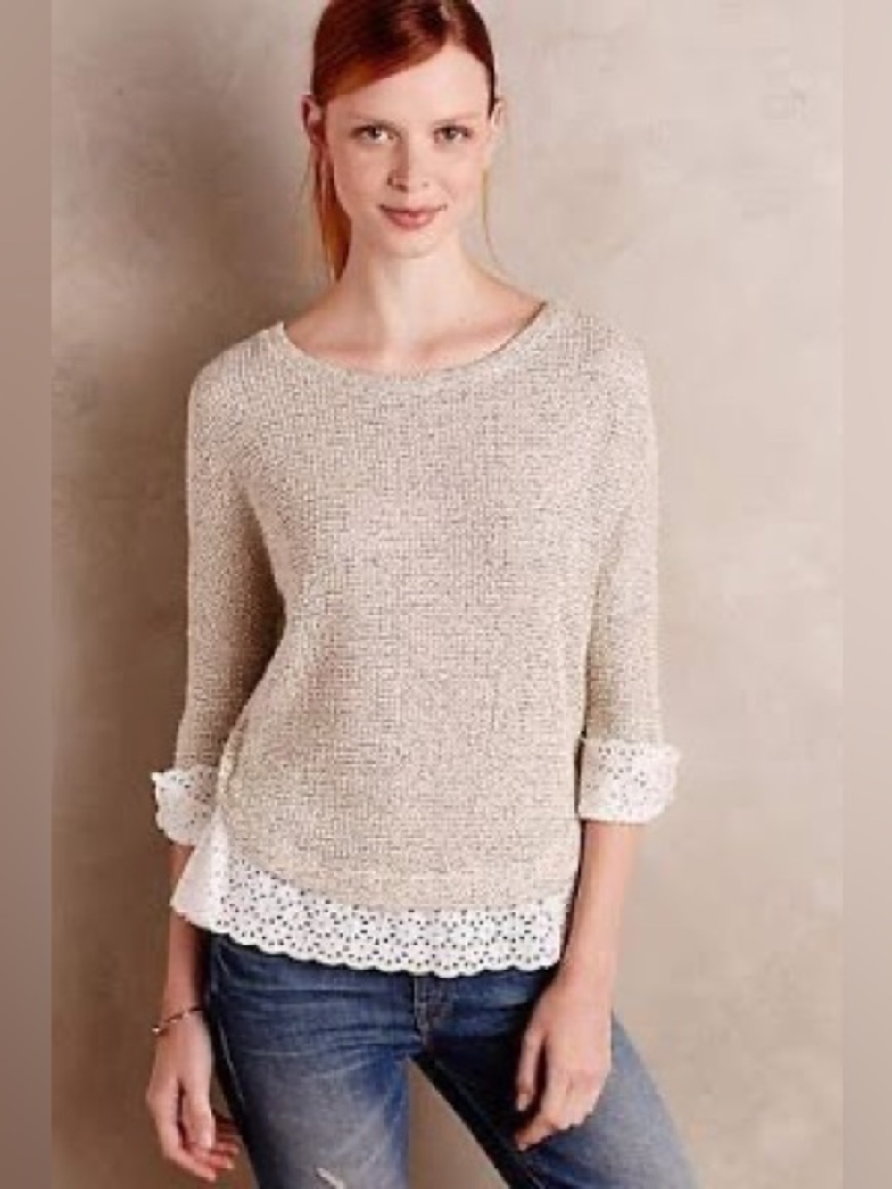 Saturday Sunday from Anthropologie Women’s Eyelet Trim Sweater, Size Small